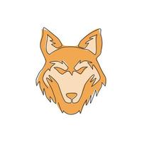 um desenho de linha contínua da cabeça de lobo perigosa para a identidade do logotipo da empresa. conceito do emblema do mascote dos lobos para o ícone do parque de conservação. ilustração vetorial moderna de desenho gráfico de linha única vetor