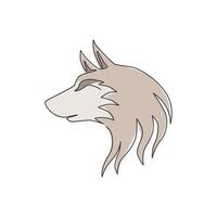 um desenho de linha contínua da cabeça de lobo perigosa para a identidade do logotipo da empresa. conceito do emblema do mascote dos lobos para o ícone do parque de conservação. ilustração do gráfico vetorial moderna de desenho de linha única vetor