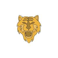 um único desenho de linha da cabeça do tigre sumatra selvagem para a identidade do logotipo da empresa. conceito mascote animal forte de bengala para o parque nacional de conservação. ilustração de desenho de desenho de linha contínua vetor