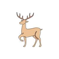 um único desenho de linha de adorável cervo engraçado para a identidade do logotipo da empresa. conceito de mascote animal mamífero rena bonito para zoológico público. linha contínua moderna desenhar ilustração vetorial de design gráfico vetor