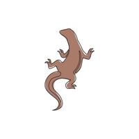 um único desenho de linha do forte dragão de komodo para a identidade do logotipo da empresa. conceito de mascote animal predador perigoso para zoológico reptiliano. gráfico de vetor moderno linha contínua desenhar design