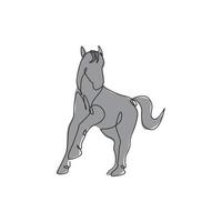 desenho de linha única contínua de um cavalo elegante correndo para a identidade do logotipo da empresa. conceito de ícone animal forte mustang mamífero. ilustração de design gráfico vetorial dinâmica de desenho de uma linha vetor