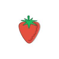 um desenho de linha contínua de morango orgânico inteiro saudável para a identidade do logotipo do pomar. conceito de frutas frescas para ícone de jardim de frutas. ilustração gráfica de vetor moderno desenho de linha única