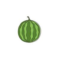 desenho de linha contínua única de melancia orgânica saudável inteira para identidade do logotipo do pomar. conceito de fruta fresca para ícone de jardim de frutas. ilustração em vetor design gráfico moderno de uma linha