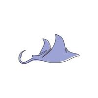 desenho de linha contínua única de adorável arraia para logo identidade náutica. conceito da mascote do peixe raio do mar para o ícone do show aquático. ilustração em vetor moderno desenho de uma linha