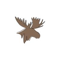 desenho de linha contínua única da robusta cabeça de alce para a identidade do logotipo. conceito de mascote animal fanfarrão para o ícone do zoológico nacional. ilustração em vetor desenho gráfico de uma linha