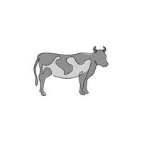 um único desenho de linha da identidade do logotipo da vaca gorda para criação. conceito de mascote animal mamífero para ícone de gado. linha contínua desenhar design gráfico ilustração vetorial vetor