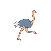 um único desenho de linha de avestruz gigante correndo para a identidade do logotipo. conceito de mascote de pássaro que não voa para ícone de safari park. gráfico de ilustração vetorial moderno desenho linha contínua vetor