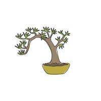 único desenho de linha contínua beleza antiga e minúscula árvore de bonsai exótica para impressão de pôster de decoração de parede de arte em casa. planta de curva decorativa para logotipo de loja de planta. ilustração em vetor moderno desenho de uma linha