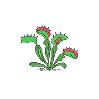 desenho de uma linha única e assustador flytrap venus fresco para o logotipo do jardim. decorativo do conceito de dionaea muscipula para impressão de cartaz de decoração de parede de arte em casa. ilustração em vetor desenho moderno linha contínua