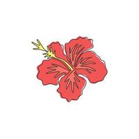 um único desenho de linha de hibisco fresco para o logotipo do jardim. para impressão decorativo rosa malva flor conceito parede decoração poster. ilustração em vetor design gráfico moderno linha contínua