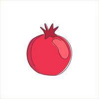 uma única linha desenhando romã orgânica inteira saudável para a identidade do logotipo do pomar. conceito de sementes de frutas frescas para ícone de jardim de frutas. ilustração gráfica do vetor moderno desenho linha contínua