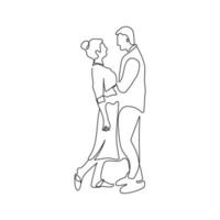 romântico, abraçando casal em pé face para face. 1 linha arte. homem e mulher dentro amor quer para beijo cada outro. vetor ilustração