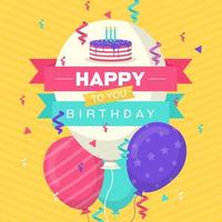 cartão de feliz aniversário com balões e confetes vetor