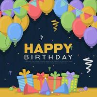 cartão de feliz aniversário com presentes e balões vetor