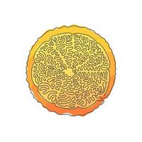 desenho de linha contínua em fatias de laranja orgânica saudável para identidade do logotipo do pomar. conceito de fruta tropical deliciosa fresca. estilo de onda de redemoinho. ilustração gráfica de vetor de desenho de linha única