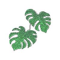 único desenho de uma linha monstera leaf. tropical deixa estilo minimalista, conceito abstrato padrão floral para cartaz, impressão de decoração de parede. estilo de onda de redemoinho. ilustração em vetor design de linha contínua