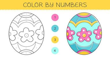 cor de números coloração livro para crianças com Páscoa ovo. coloração página com fofa desenho animado Páscoa ovo com a exemplo para coloração. monocromático e cor versões. vetor ilustração.