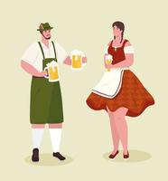 casal alemão com roupas tradicionais para a celebração da oktoberfest vetor