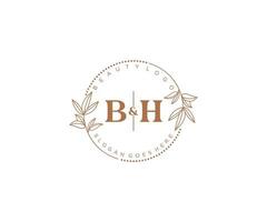 inicial bh cartas lindo floral feminino editável premade monoline logotipo adequado para spa salão pele cabelo beleza boutique e Cosmético empresa. vetor