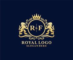modelo de logotipo de luxo real de leão de carta inicial de rf em arte vetorial para restaurante, realeza, boutique, café, hotel, heráldica, joias, moda e outras ilustrações vetoriais. vetor