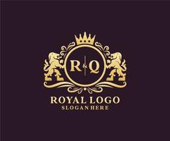 modelo de logotipo de luxo real de leão de letra rq inicial em arte vetorial para restaurante, realeza, boutique, café, hotel, heráldica, joias, moda e outras ilustrações vetoriais. vetor