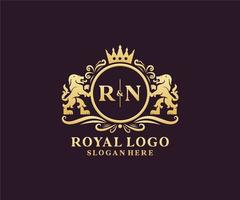 modelo de logotipo de luxo real de leão de letra rn inicial em arte vetorial para restaurante, realeza, boutique, café, hotel, heráldica, joias, moda e outras ilustrações vetoriais. vetor