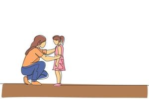 um desenho de linha única de jovem mãe feliz dando alguns conselhos sábios para falar com sua filha em ilustração vetorial para casa. educação parental. conceito de paternidade familiar. design moderno de desenho de linha contínua vetor