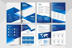 Modelo de folheto de negócios corporativos de 8 páginas na cor azul. modelo de folheto de negócios corporativos. vetor