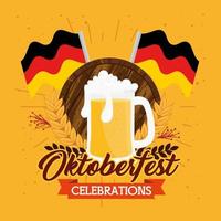 Banner de celebração da oktoberfest com bandeiras de cerveja e alemanha vetor