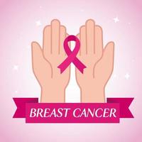 mãos com fita rosa, símbolo do mês mundial de conscientização do câncer de mama em outubro vetor