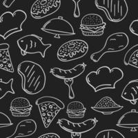 mão desenhado restaurante desatado padronizar em quadro-negro vetor