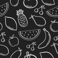 mão desenhado frutas coleção desatado padronizar em quadro-negro vetor