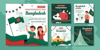 feliz independência Bangladesh dia social meios de comunicação postar plano desenho animado mão desenhado modelos ilustração vetor