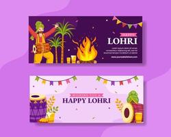 feliz Lohri festival horizontal bandeira plano desenho animado mão desenhado modelos fundo ilustração vetor