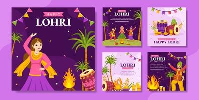 feliz Lohri festival social meios de comunicação postar plano desenho animado mão desenhado modelos fundo ilustração vetor