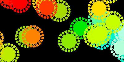 padrão de vetor verde escuro e vermelho com elementos de coronavírus.