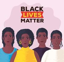 A vida negra importa banner com as pessoas juntas, pare o conceito de racismo vetor
