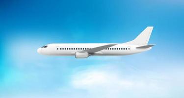 voando avião moderno voando no céu nublado. conceito de viagem aérea. ilustração em vetor 3D