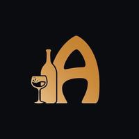 carta uma logotipo com vinho garrafa Projeto vetor ilustração em Preto fundo. vinho vidro carta uma logotipo Projeto