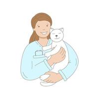 mulher veterinário mantém gato, Socorro animais vetor