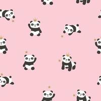 padrão sem emenda de vetor com pandas bonitos em pandas dos desenhos animados de fundo rosa.