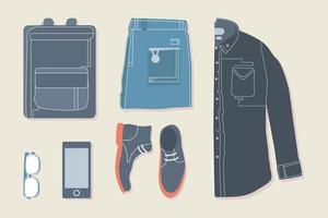 flatlay homens equipamento ilustração vetor