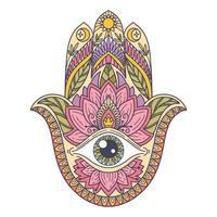 Fátima mão colori indiano símbolo. khamsa, sagrado Oriental sinal, Boa sorte charme. hamsa com todos vendo olho. vetor