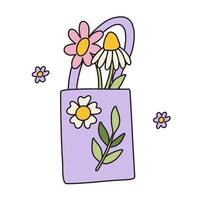 fofa retro comprador com flores algodão bolsa, ecológico consumo. vetor