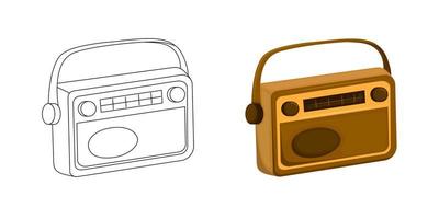 retro rádio sintonizador. laranja vintage rádio sintonizador em branco fundo. plano estilo. coloração página para crianças. contorno ícone. crianças coloração livro para elementar escola. Preto e branco ilustração. vetor