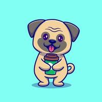 fofa pug segurando copo do café desenho animado vetor ícone ilustração. animal beber ícone conceito isolado Prêmio vetor. plano desenho animado estilo