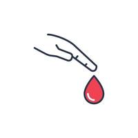 sangue solta e mão vetor diabetes teste conceito colori ícone