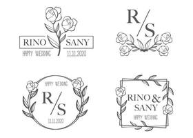 definir modelo de logotipo floral de casamento desenhado à mão vetor