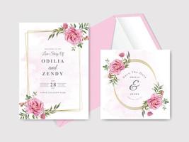 Modelo de cartão de convite de casamento desenhado à mão floral bonito e elegante vetor